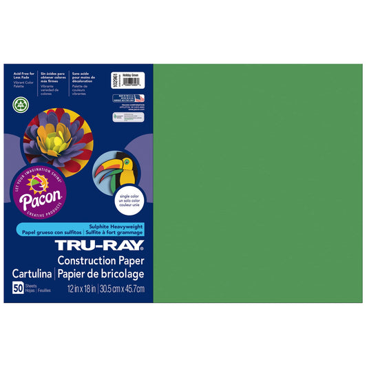 Tru-Ray® Construction Paper, 50% Recycled, 12" x 18", Holiday Green, Pack Of 50