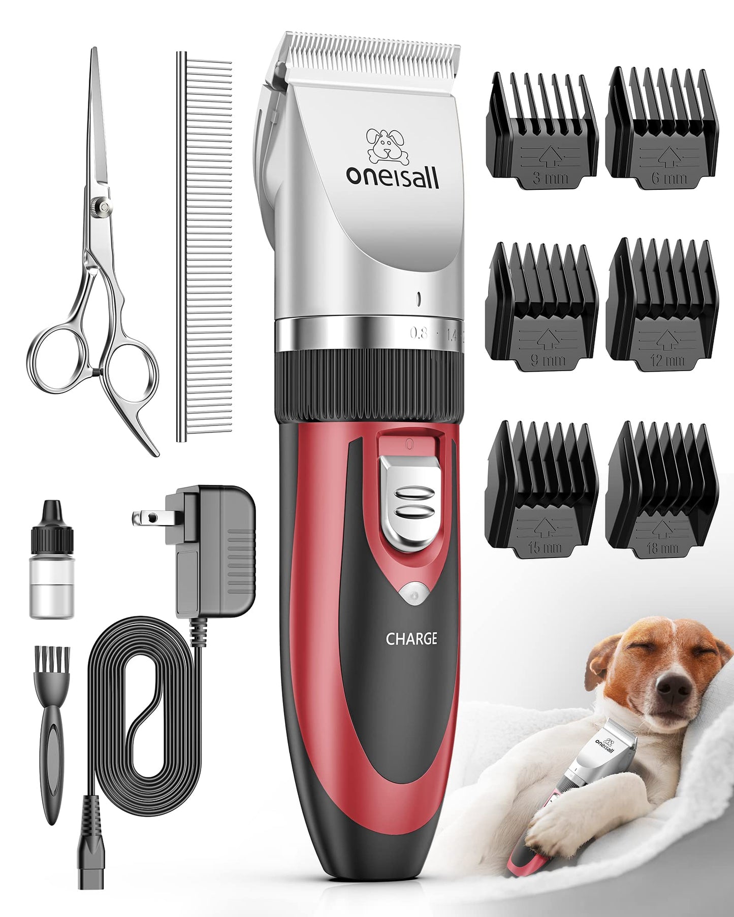 oneisall Dog Shaver Clippers Low Noise Rechargeable Cordless Electric Quiet Hair Clippers Set for Dogs Cats Pets