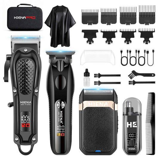 HIENA PRO Hair Clippers for Men Professional, Cordless Barber Clipper & T-Blade Beard/Hair Trimmer Set, Electric Razor Foil Shaver Nose Trimmer Barber Kit, Men's Hair Cutting Kit (212 Set)