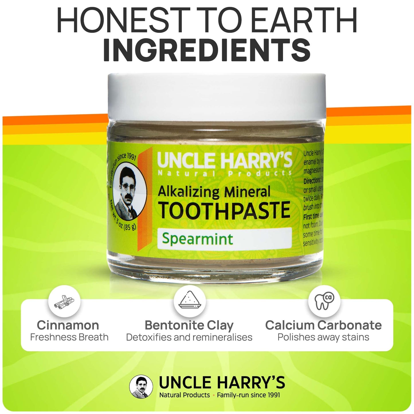 Uncle Harry's Spearmint Remineralizing Toothpaste | Natural Whitening Toothpaste Freshens Breath & Promotes Enamel | Vegan Fluoride Free Toothpaste Pack of 4