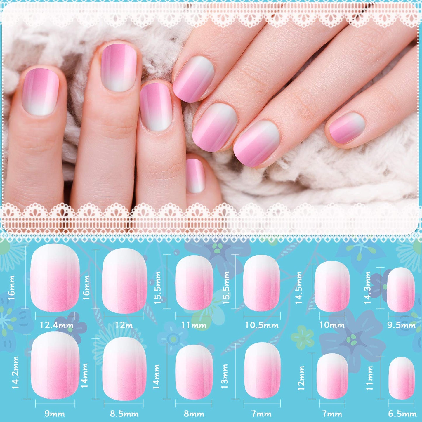 384 Pieces Kids Press on Nails Mini False Nails with Designs Press on Nails for Kids Stick on Short Fake Nails for Christmas Nail, 16 Boxes (Rabbit, Unicorn)