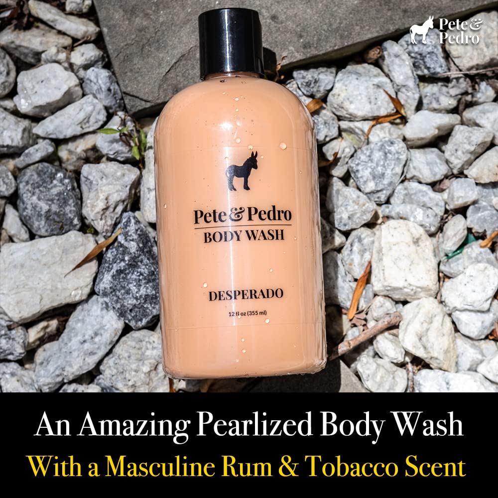 Pete & Pedro GOLD BODY WASH For Men - Masculine Leather Scented Moisturizing Men's Shower Bodywash | Has Activated Charcoal & Helps With Dry Skin | As Seen on Shark Tank, 12 oz.