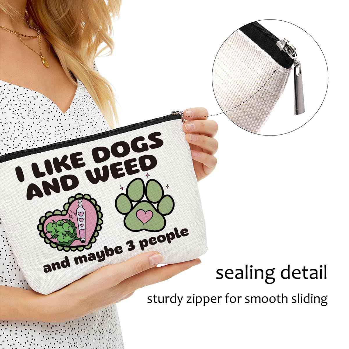 Novelty Dog Lovers Gifts Weed Makeup Bag Weed Stuff Funny Dog Mom Gifts for Women Friends Animal Lover Thank You Retirement Friendship Birthday Mothers Day Graduation Travel Accessories Bag