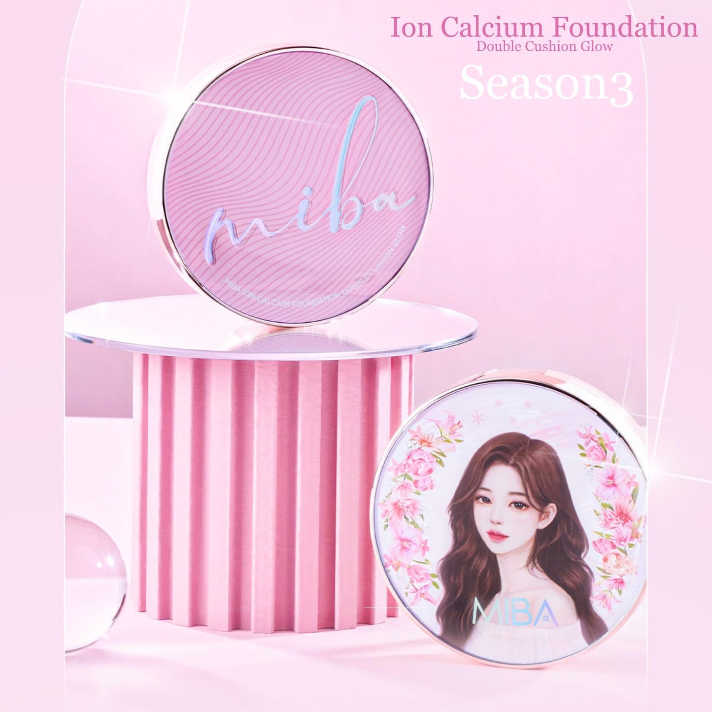 MIBA Ion Calcium Foundation Double Cushion Glow 25 g / 0.88 oz Big Cushion SEASON 3. Long Lasting Cover Effect. Moisture glow. Skin tightening relief. Smooth adhesion. (Luxury #21 Rosy Ivory)