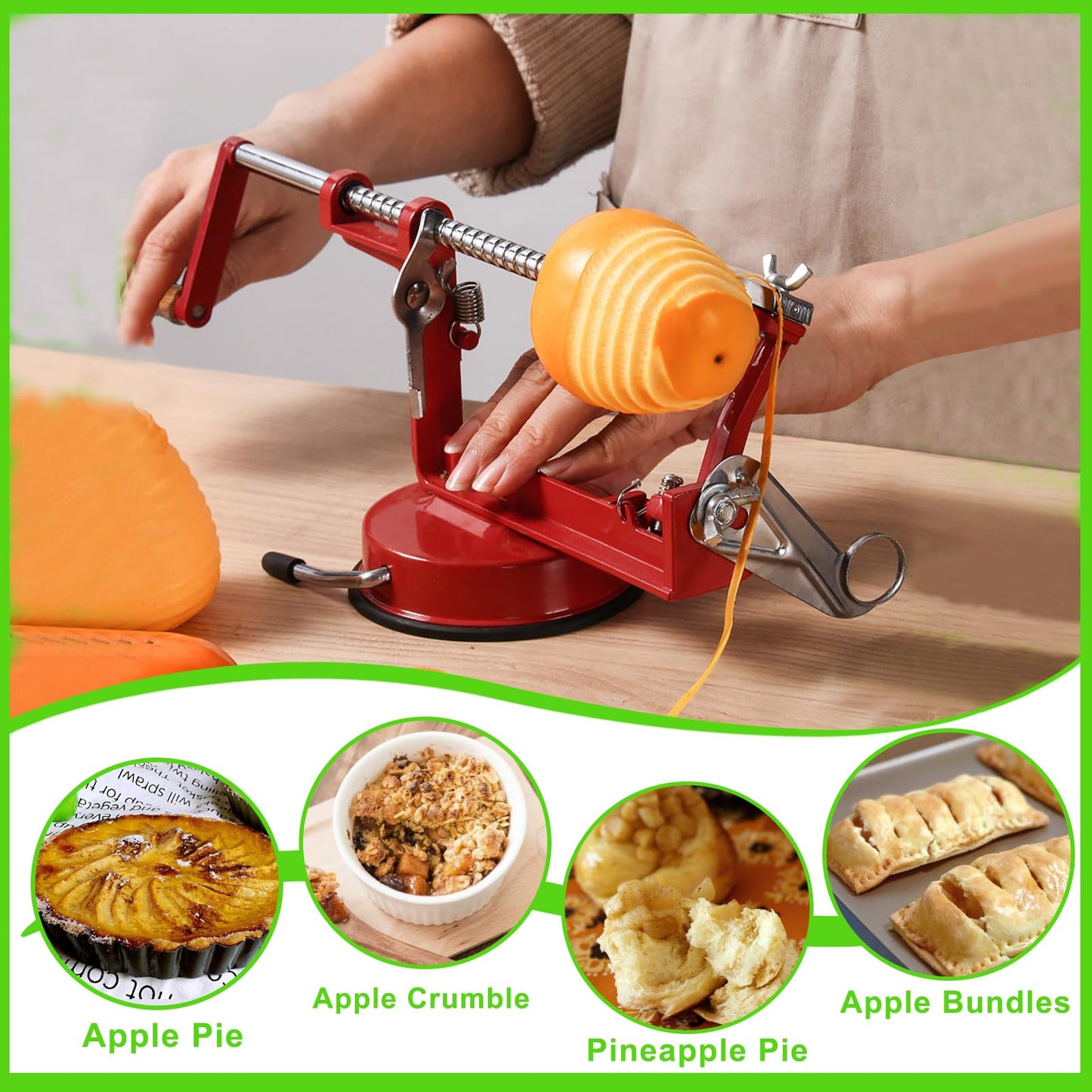 TIGWIN Apple Peeler Corer, Long lasting Chrome Cast Magnesium Alloy Apple Peeler Slicer Corer with Stainless Steel Blades and Powerful Suction Base for Apples and Potato(Deep Red)