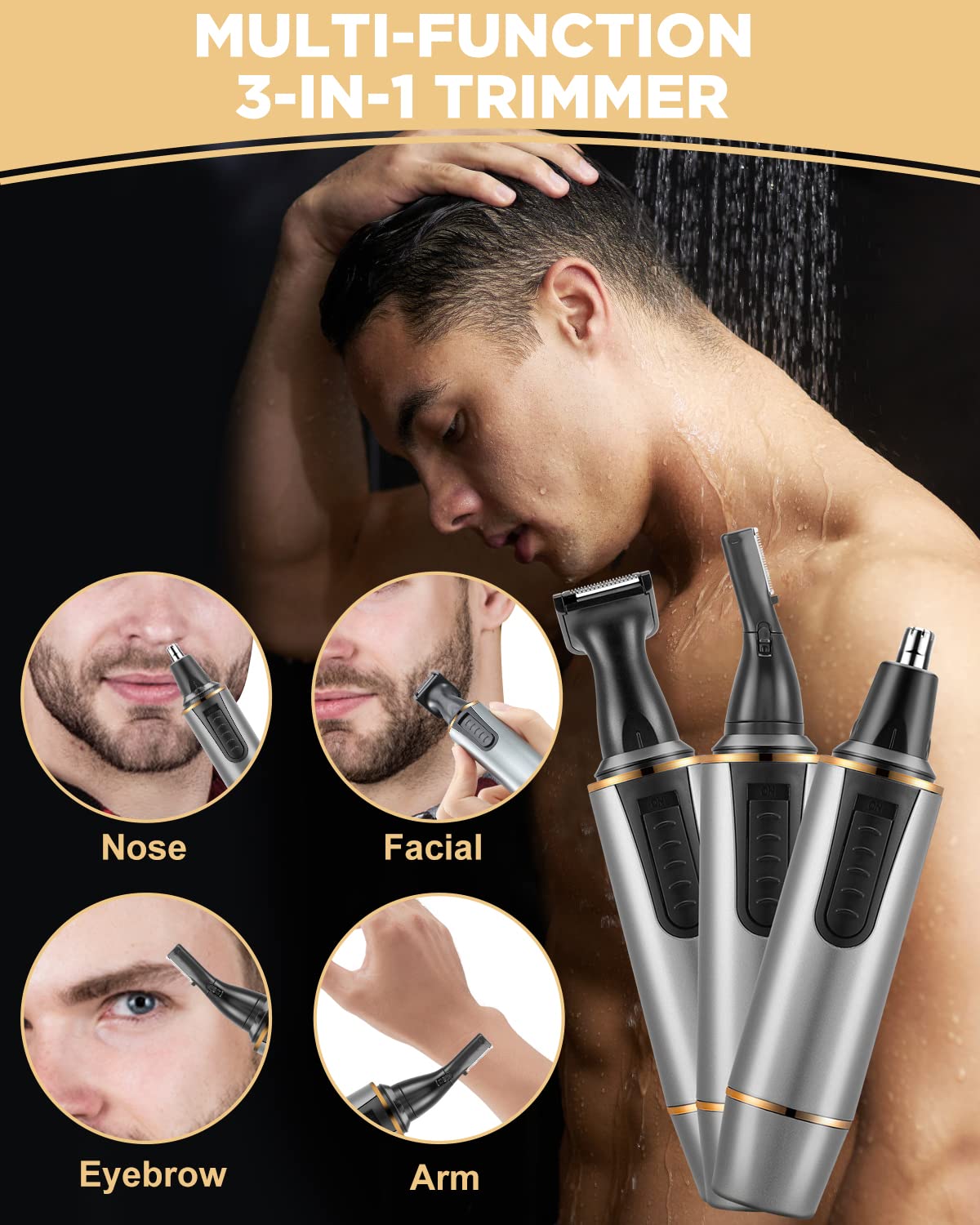 AREYZIN Nose Hair Trimmer for Men 2024 Professional Painless Rechargeable Nose Trimmer for Men and Women, Eyebrow Facial Hair Trimmer, Powerful Motor, IPX7 Waterproof, Dual Edge Blades