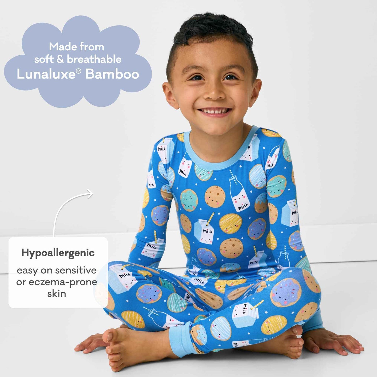 Little Sleepies Two-Piece Pajama Set for Boys & Girls, Soft Viscose from Bamboo Toddler Pajamas for Kids, Family Matching PJs, Blue Cookies & Milk, 18-24M