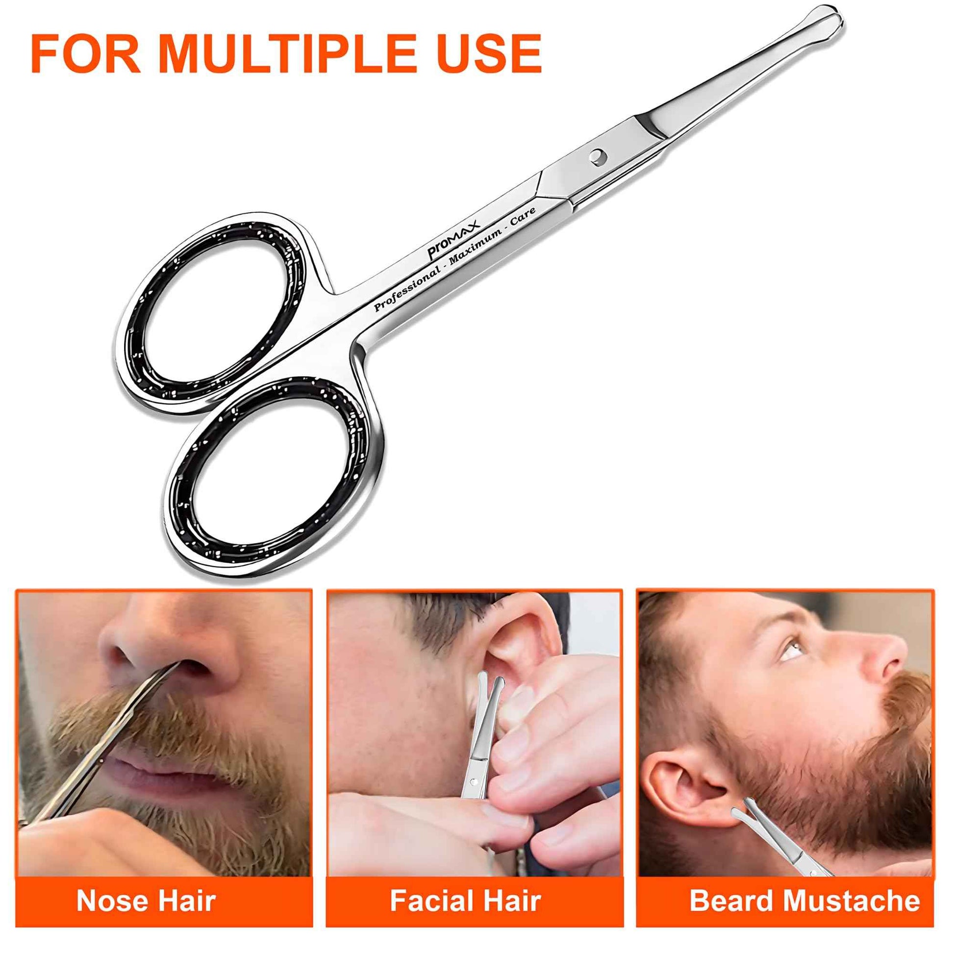 Promax 2-in-1 Nose Hair & Eyebrow Scissors Set – Stainless Steel Grooming Shears with Rounded Safety Tip & Curved Blades for Men & Women – Beard, Mustache & Facial Hair Trimming Scissors Kit