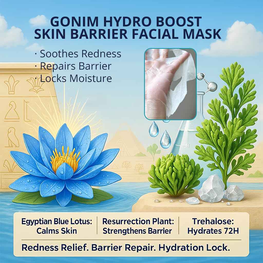 GONIM Face Mask Korean Skin Care with Hyaluronic Acid Serum, Collagen Activation, Vitamin C-Face Masks Skincare Hydration, Moisturizing Sheet Mask, Travel Essentials, Korean Face Mask 30ml x10pcs