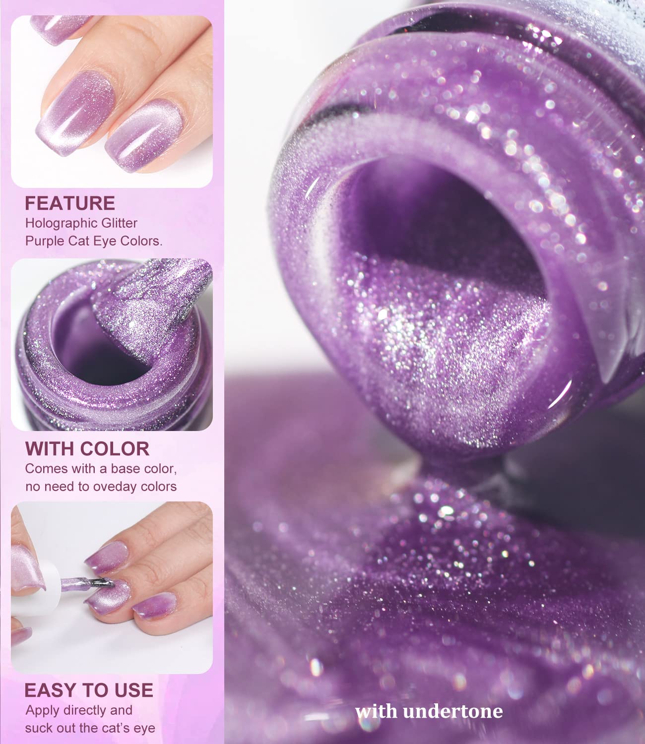 Major Dijit 15ml Cat Eye Gel Nail Polish Bright Purple UV Soak Off 9D Wide Magnetic Gel Polish Enamel Lacquer Glitter Velvet Nail Art Varnish