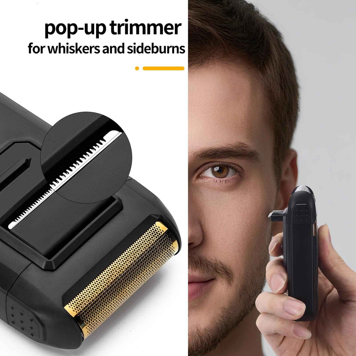 LQTⓇ Mini Foil Shaver, Portable Cordless Electric Shaver for Men, Equipped with a Set of Replacement Heads, USB-C Charging Cable, and Cleaning Brush, Suitable for Travel and Home use. (Golden)