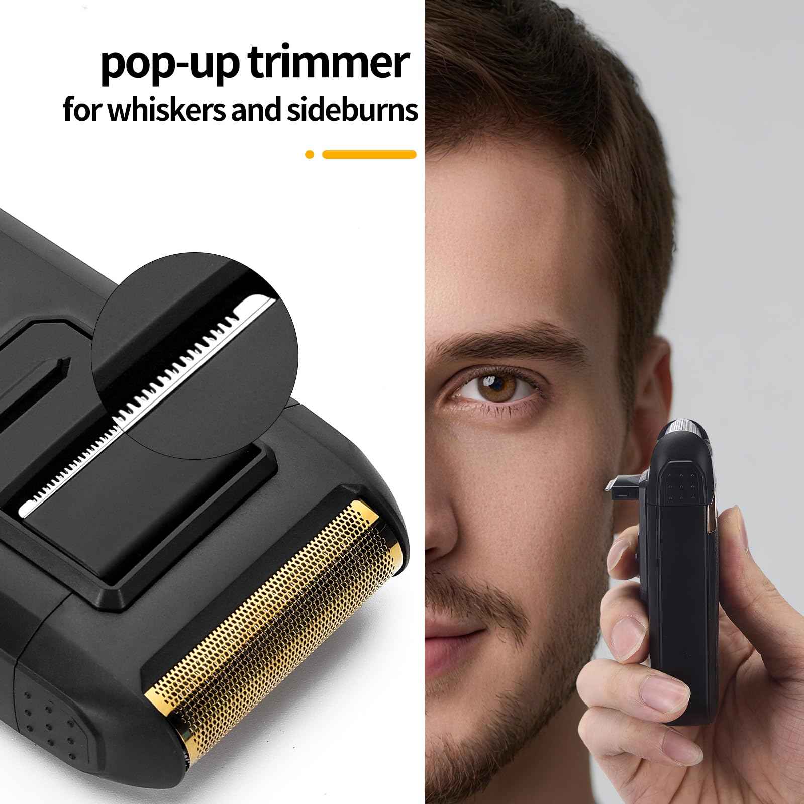 LQTⓇ Mini Foil Shaver, Portable Cordless Electric Shaver for Men, Equipped with a Set of Replacement Heads, USB-C Charging Cable, and Cleaning Brush, Suitable for Travel and Home use. (Golden)