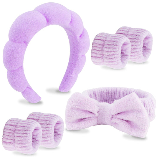 VELSCRUN 6 Pack Purple Microfiber Bow Tie Hair Band Set, Hair Accessories for Women's Facial Care Gifts