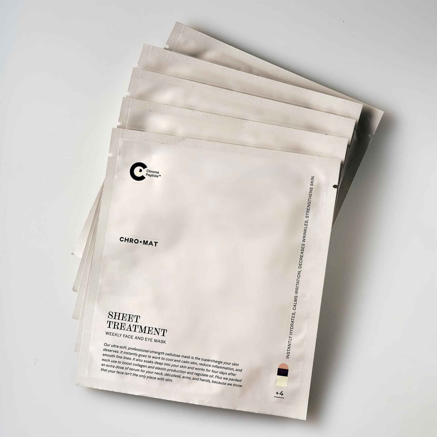 CHROMAT Sheet Treatment – 4 Pack Sheet Mask – Face & Eye Mask with Chroma Peptide, Fucoreverse, Tens’Up & Lyocell - Hydrating & Smoothing