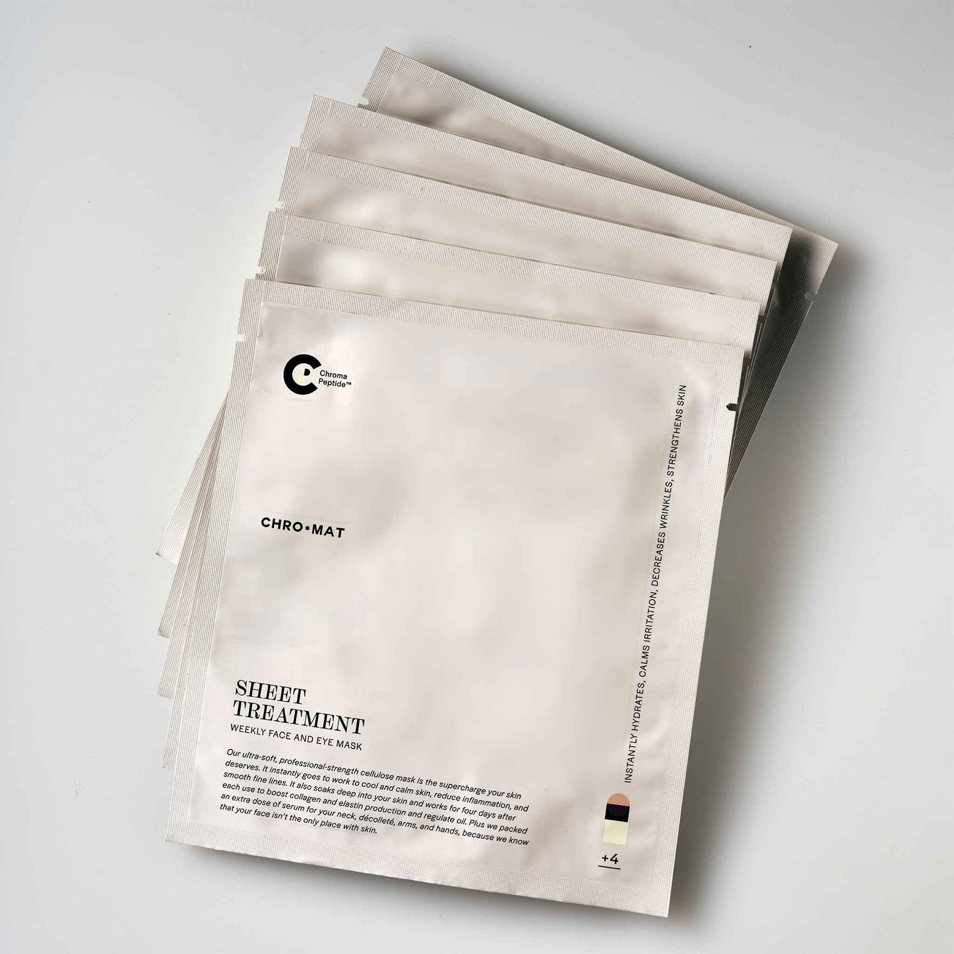 CHROMAT Sheet Treatment – 4 Pack Sheet Mask – Face & Eye Mask with Chroma Peptide, Fucoreverse, Tens’Up & Lyocell - Hydrating & Smoothing