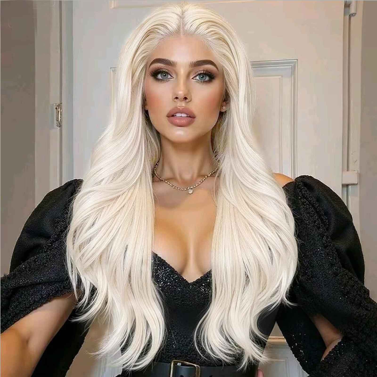Platinum Blonde Wig Lace Front Real Hair Curly Wigs Long White Blonde Hair Wig Wavy Afro Wigs for Black Women Drag Queen Cosplay Daily Synthetic 26 Inch Lace Front