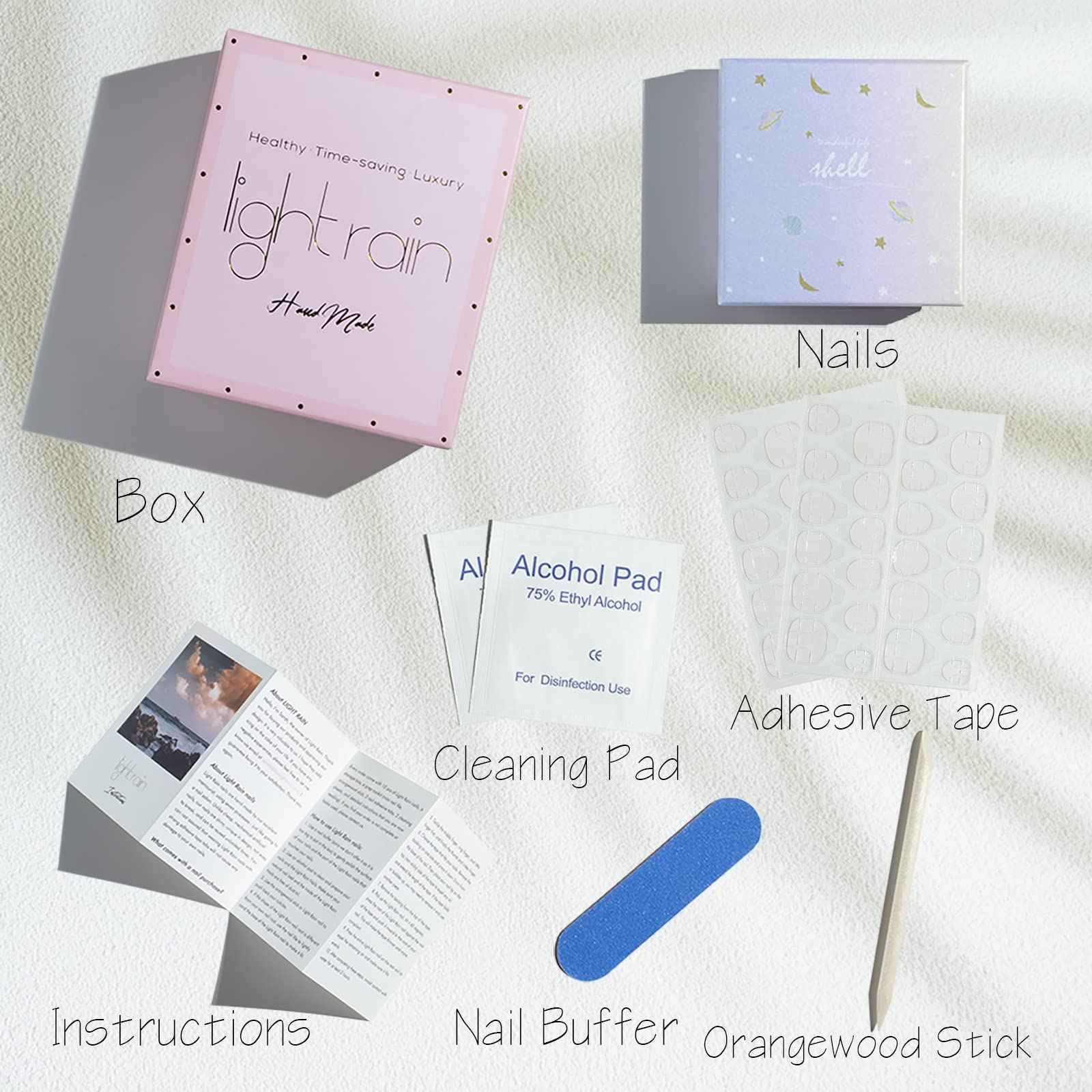 LIGHT RAIN Medium Press on Nails - Paris, Luxury Bling Reusable Seven Layers Gel UV Finish False Nails, Handmade Nail Art with Design by Licensed Manicurist, Medium Square Shape, Large Size