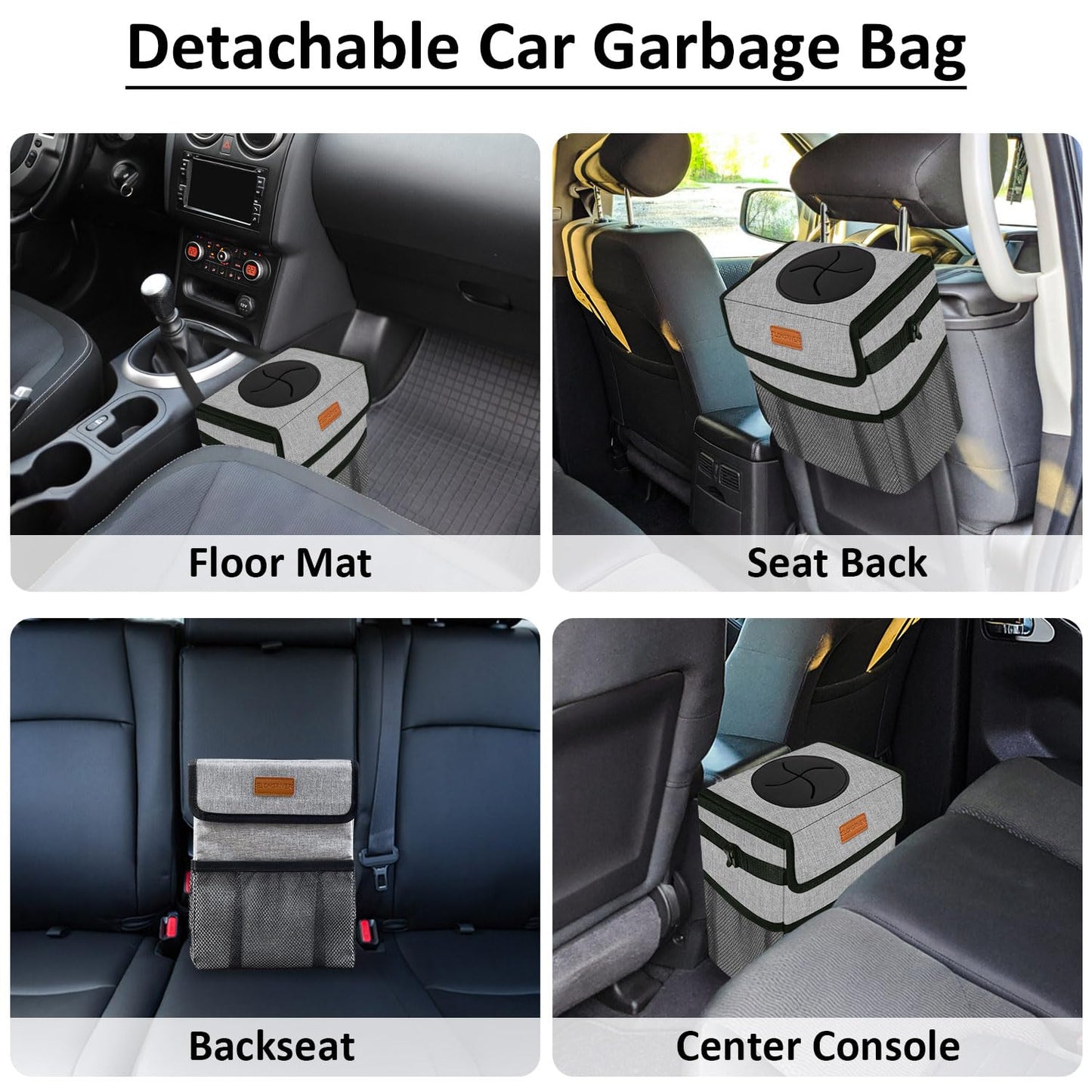 ELONGRIVER Car Trash Can Bin for Back Seat Leak Proof, Cute Trash Bag Hanging, for SUV Truck Van, Automotive Vehicle Garbage Cans Front Seat Grey