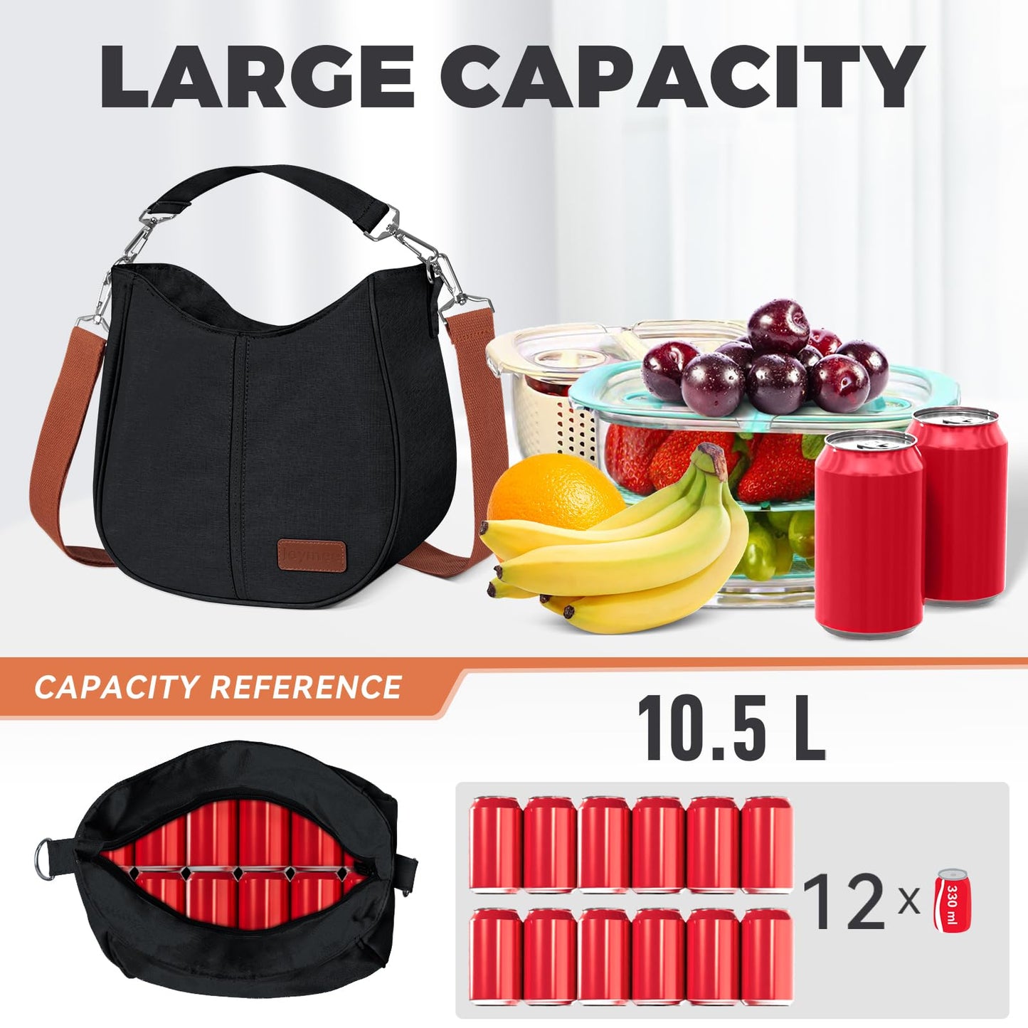 Joymee Lunch Bags for Women, Women Lunch Box, Large Insulated Lunch Box with Adjustable Shoulder Strap Cooler Tote Bag for Work Office Picnic Travel