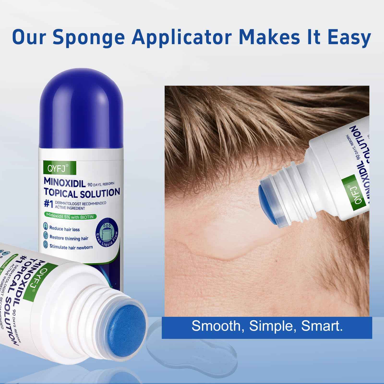 QYFJ blue 5% minoxidil hair growth Serum for women & men with biotin - with sponge applicator for thinning hair & receding hairline 8-month supply-6pcs Packs 2.71 fl oz per bottle