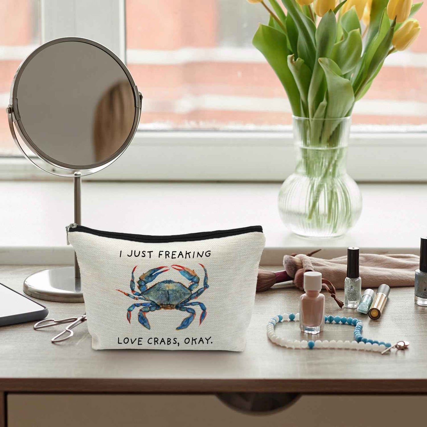 ignytiger Beach Crab Makeup Bag, Crab Lovers Gift for Women, Coastal Beach Lover Cosmetic Makeup Bag, Ocean Crabs Pouch Purse