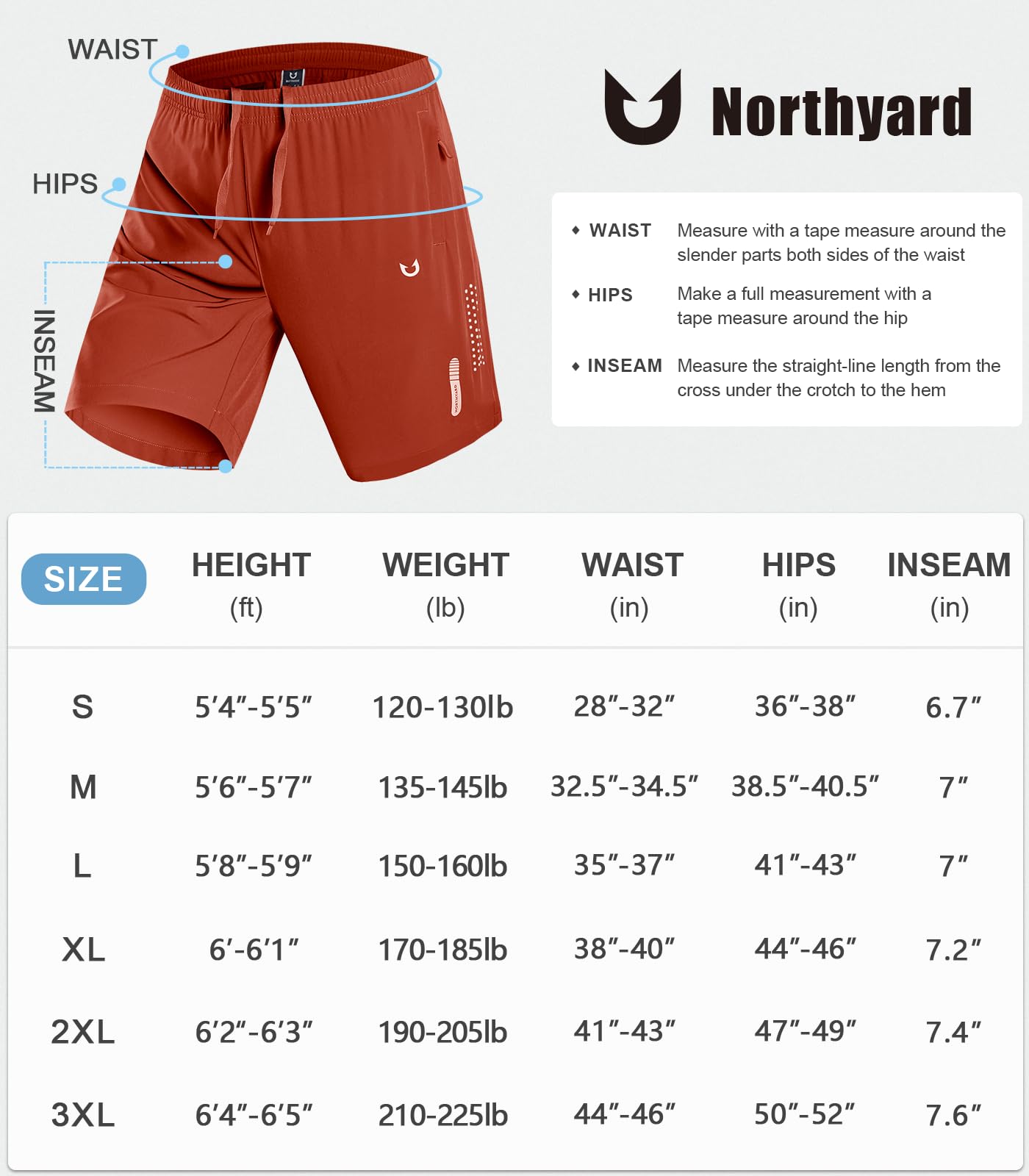 NORTHYARD Men's Athletic Running Shorts Quick Dry Workout Shorts 7"/ 5"/ 9" Lightweight Sports Gym Basketball Shorts Hiking Exercise REDCLAY S