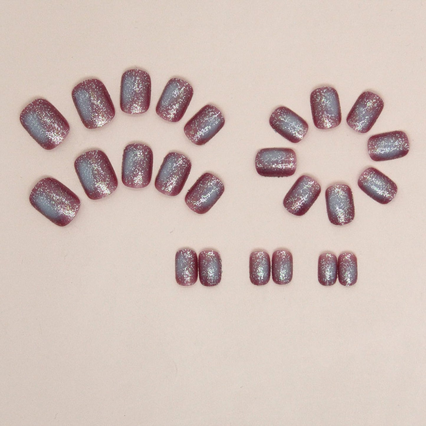 SINHOT Short Square Press on Nails Fake Nails Glossy Glue on Nails Blue Ombre Acrylic Nails Purple Chrome Squoval Artificial Nails Blue Glitter Stick on False Nails with Design 24 pcs