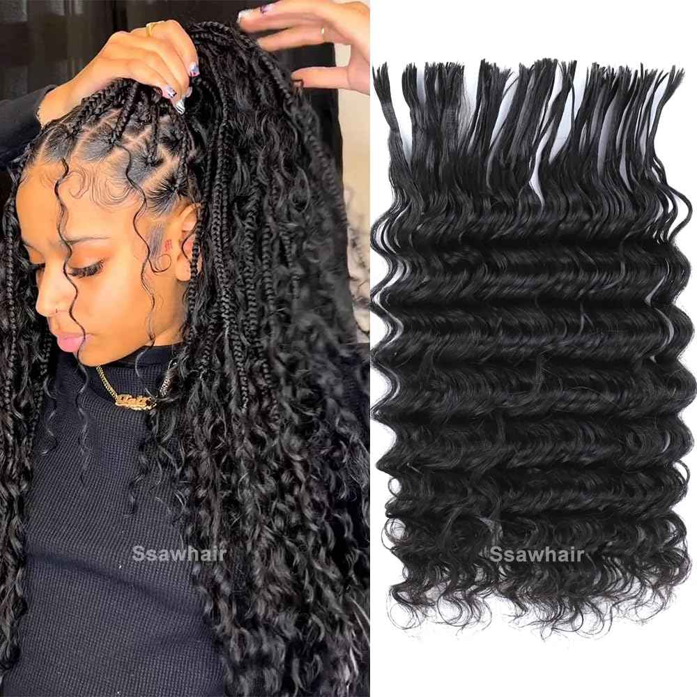 Ssawhair Pre-Divided Deep Wave Bulk Human Hair For Boho Braids Double Drawn Curly Virgin Human Hair Bulk For Braiding Hair Extensions 18Inch 50g 160Roots