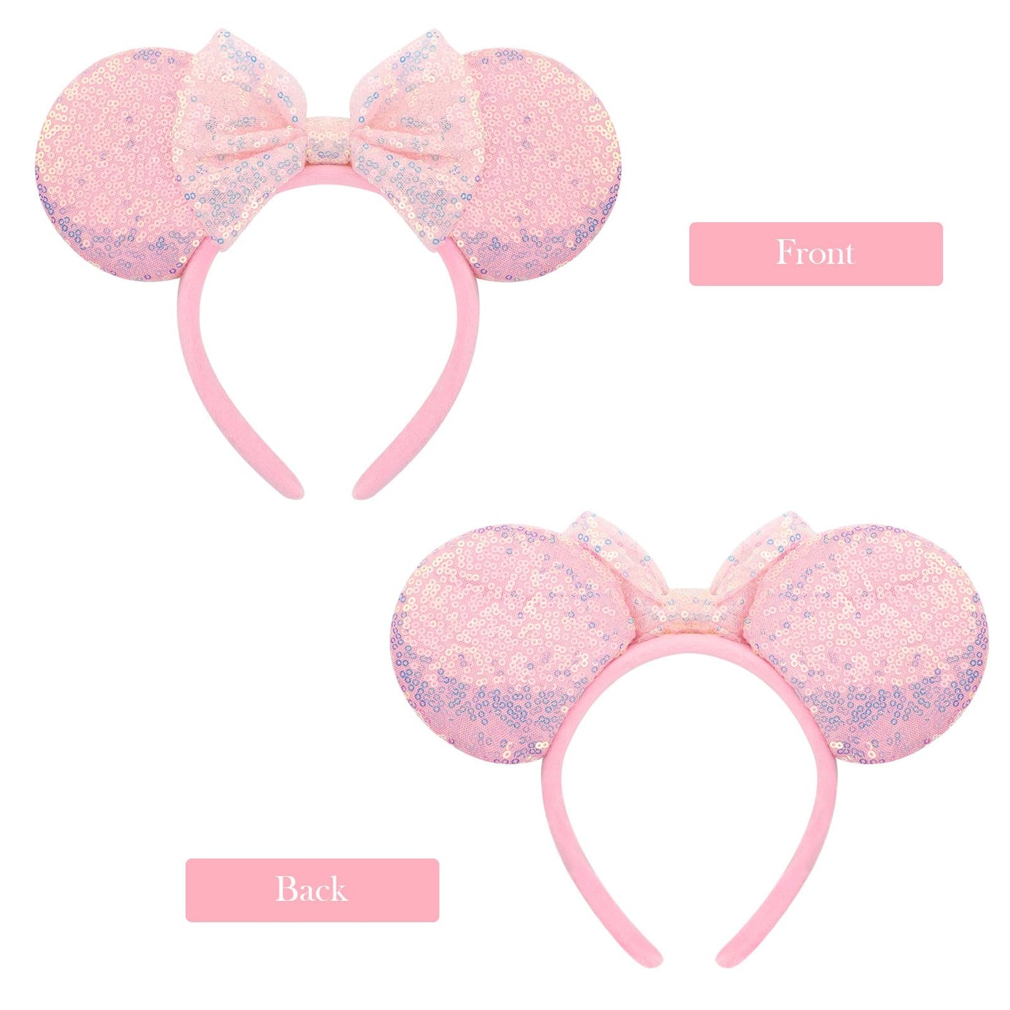 AQOKKA 2 Pcs Mouse Ears Headbands with Bow for Birthday Party, Hair Hoop Party Decoration Cosplay Costume Hair Accessories for Women & Girl