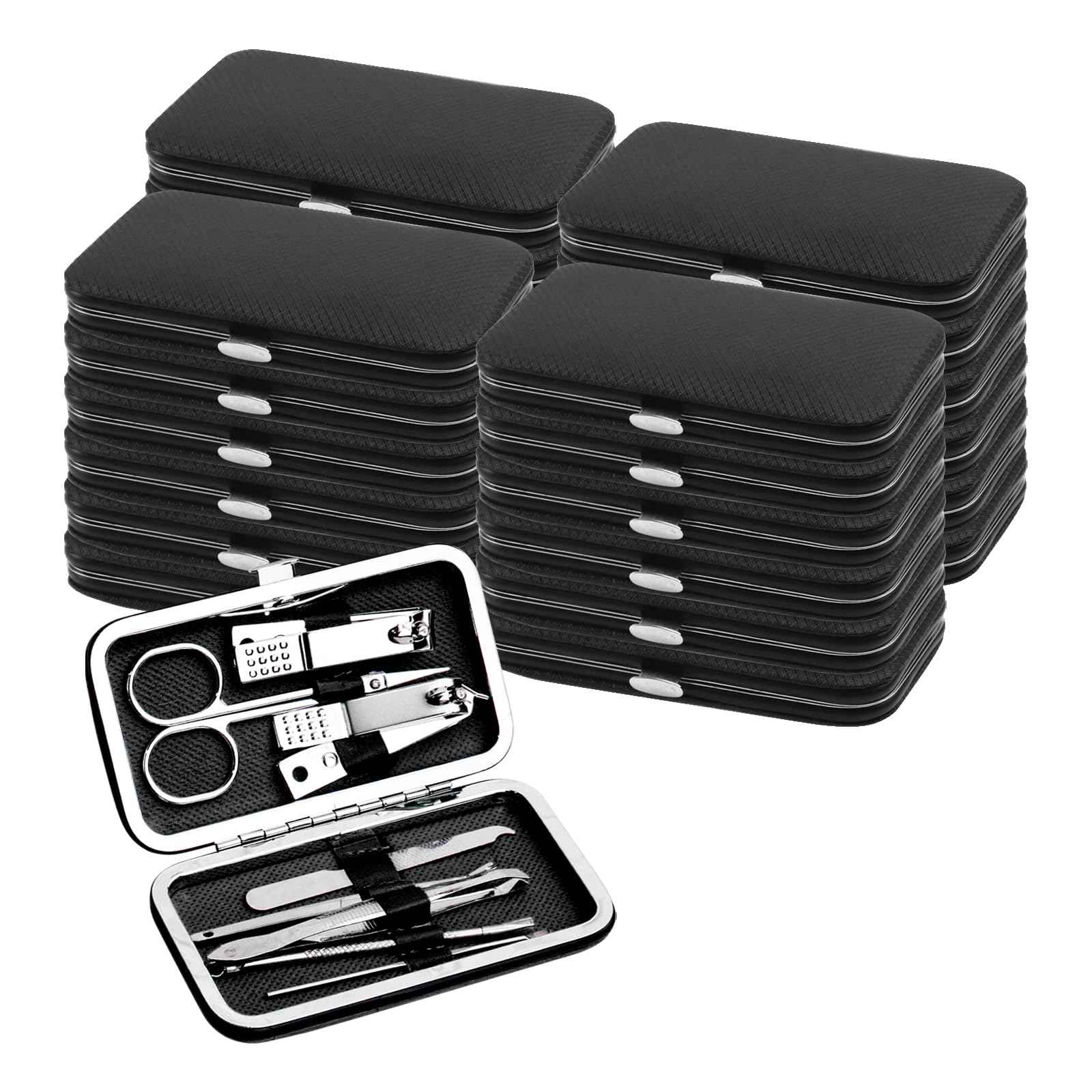 12pack Manicure Set in Bulk, Nail Clippers Kit Stainless Steel Fingernail Clippers Set, Sturdy Nail Tip Cutter Trimmers Professional Grooming Toenail Clippers Personal Pedicure Kits (8-in-1, Black)