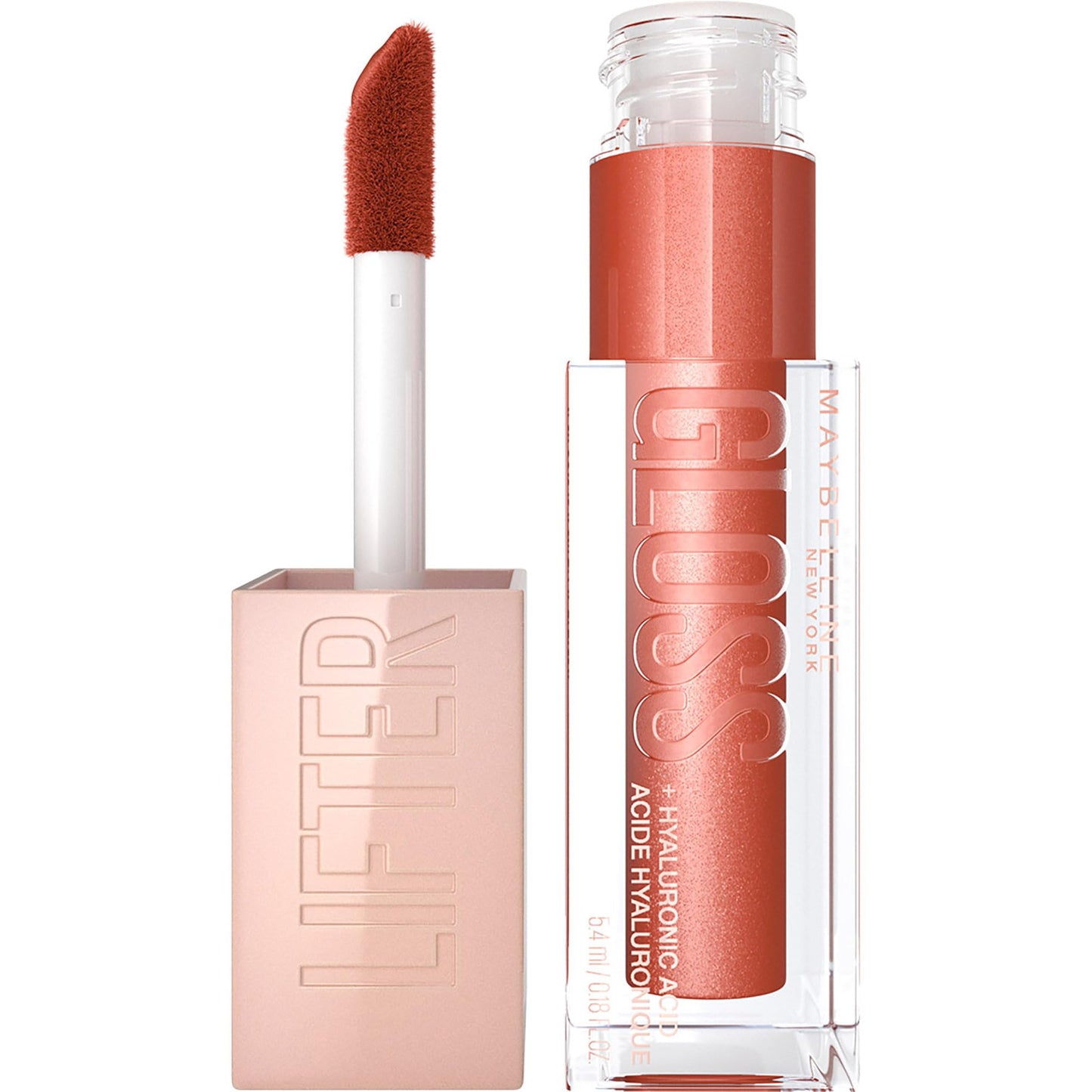 Maybelline Lifter Gloss, Hydrating Lip Gloss with Hyaluronic Acid, High Shine for Plumper Looking Lips, Sand, Rose Neutral, 0.18 Ounce