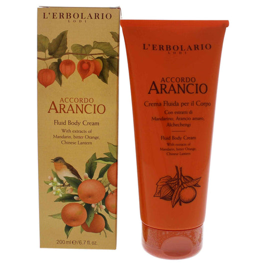 L'Erbolario Fluid Body Cream - Hydrating Body Butter for Dry Skin with Sunflower Oil - Skin Care for Elasticity, Firmness - Accordo Arancio - 6.7 oz
