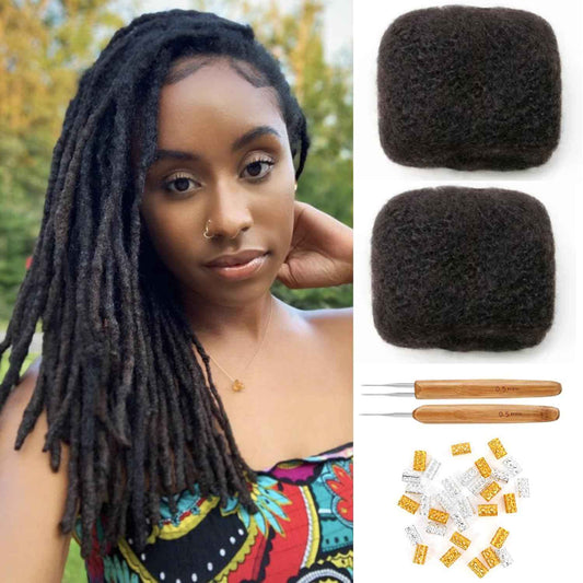Afro Kinkys Bulk Human Hair for Dreadlock Extensions 12 Inches 30 Gram Natural Black Loc Repair Afro Kinky Braiding Human Hair for Locs (12 Inch 2 Bundles/Package)