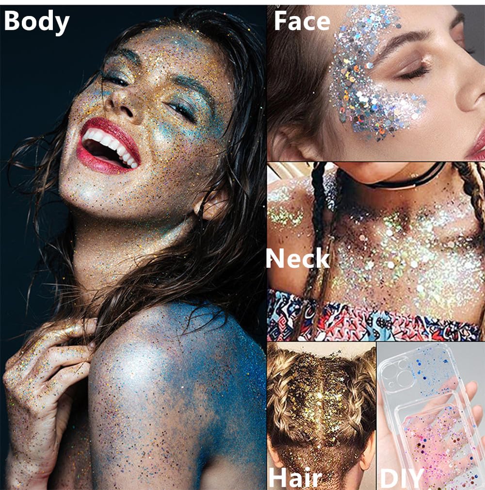 Go Ho Orange Face Body Glitter,Singer Concerts Orange Face Paint Glitter Makeup,Holographic Chunky Sequins Glitters for Eye Lip Hair Nails,Festival Glitter Rave Accessories,52g