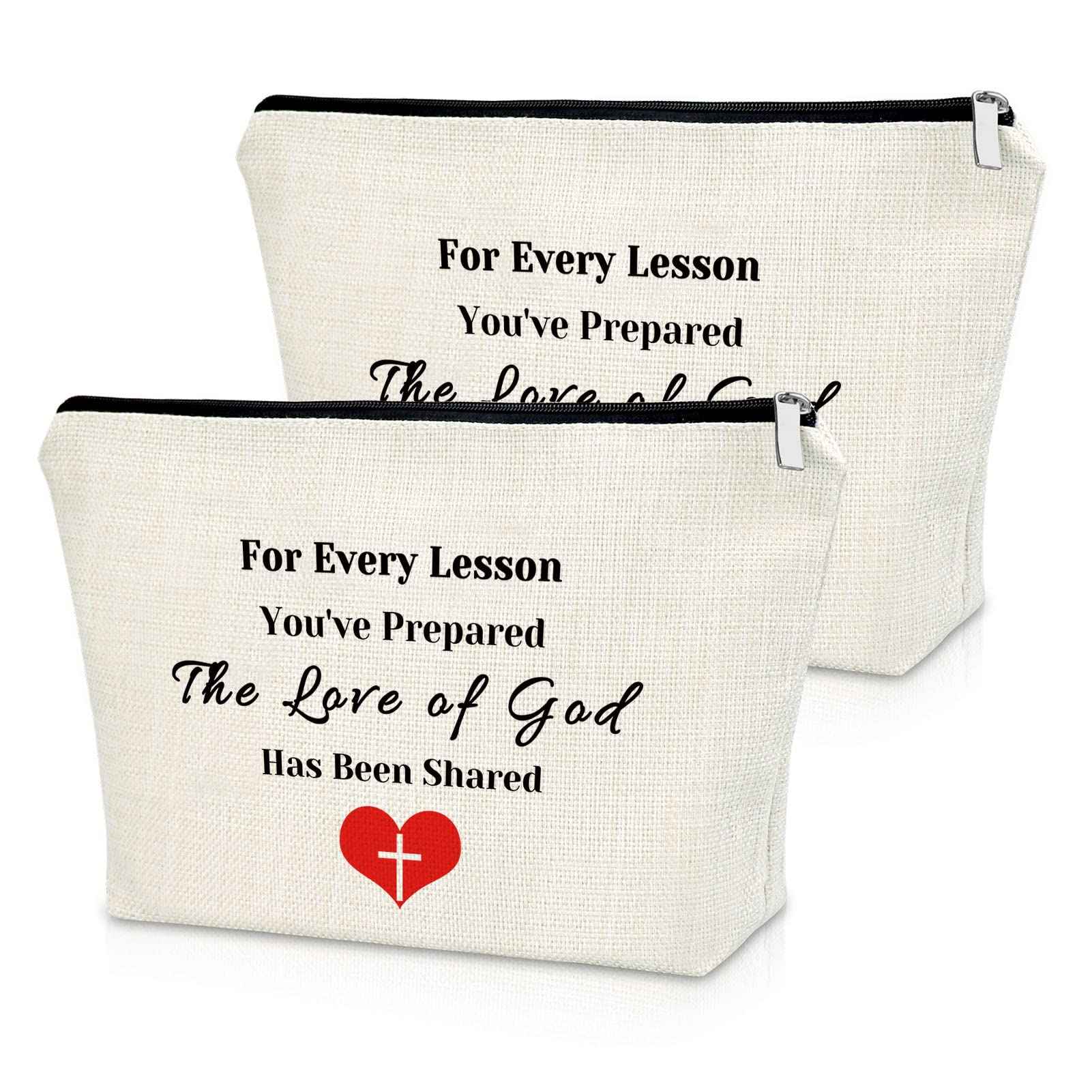 Sazuwu 2PCS Sunday School Teacher Makeup Bag Christian Preschool Teacher Appreciation Gifts Religious Thank You Gifts Cosmetic Bag Christmas Thanksgiving Graduation Birthday Present