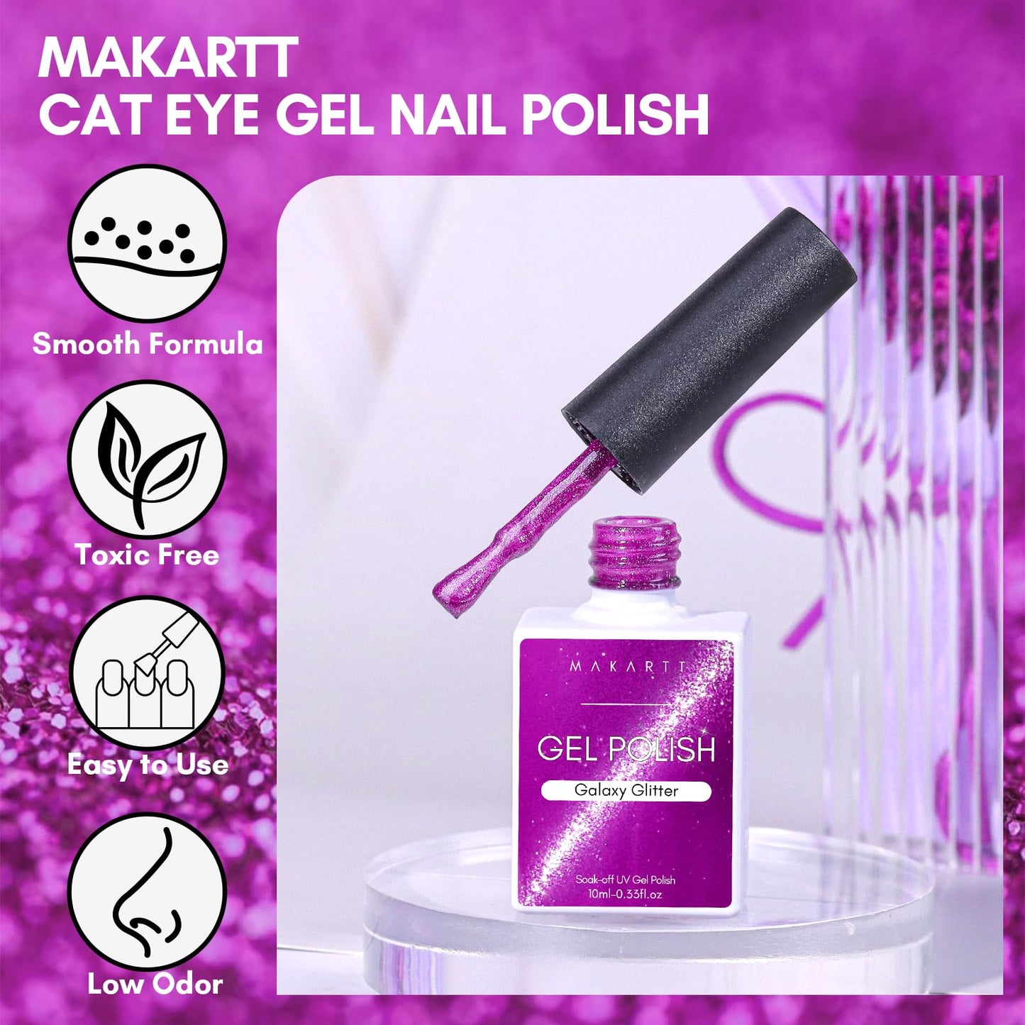 Makartt Cat Eye Gel Nail Polish 10ML Reflective Glitter Gel Polish with Cat Eye Magnet for Nails Temperature Changing Magnetic Nail Polish Gel UV LED DIY Nail Art Home Salon Gift(Galaxy Glitter)