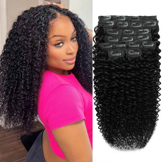 3C 4A Curly Clip In Hair Extension Real Human Hair 14 Inch Kinky Curly Clip in Hair Extensions Real Human Hair Brazilian Remy Human Hair Extensions Double Weft 8Pcs 110g Natural Black