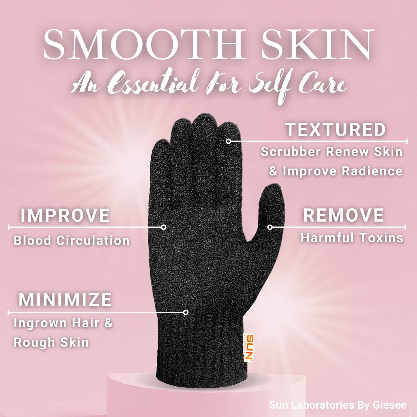 Sun Laboratories By Giesee Exfoliating Glove - Exfoliating Body Scrubber for Sun Tan Removal, Self Tanner Remover, and Fake Tan Eraser - Premium Tanning Mitt for Deep Exfoliation and Smooth Skin