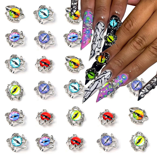 24PCS Halloween Eyeball Nail Charms for Acrylic Nails 3D Alloy Vintage Nail Gems with Rhinestone Mixed Color Eyes Nail Art Decorations Supplies Y2K Nail Jewelry Accessories for DIY Manicure Nail Art