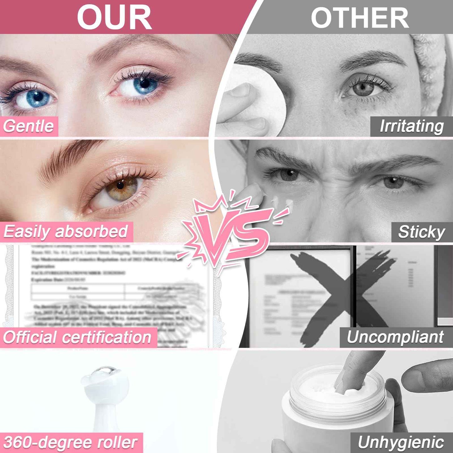 OMPLEN 5% Caffeine Eye Serum Treatment,Hyaluronic Acid & Niacinamide, Under Eye Cream for Dark Circles, Anti Aging 360° Massage Rollerball - Reduce Puffiness, Wrinkles & Fine Lines, 0.5 fl. oz