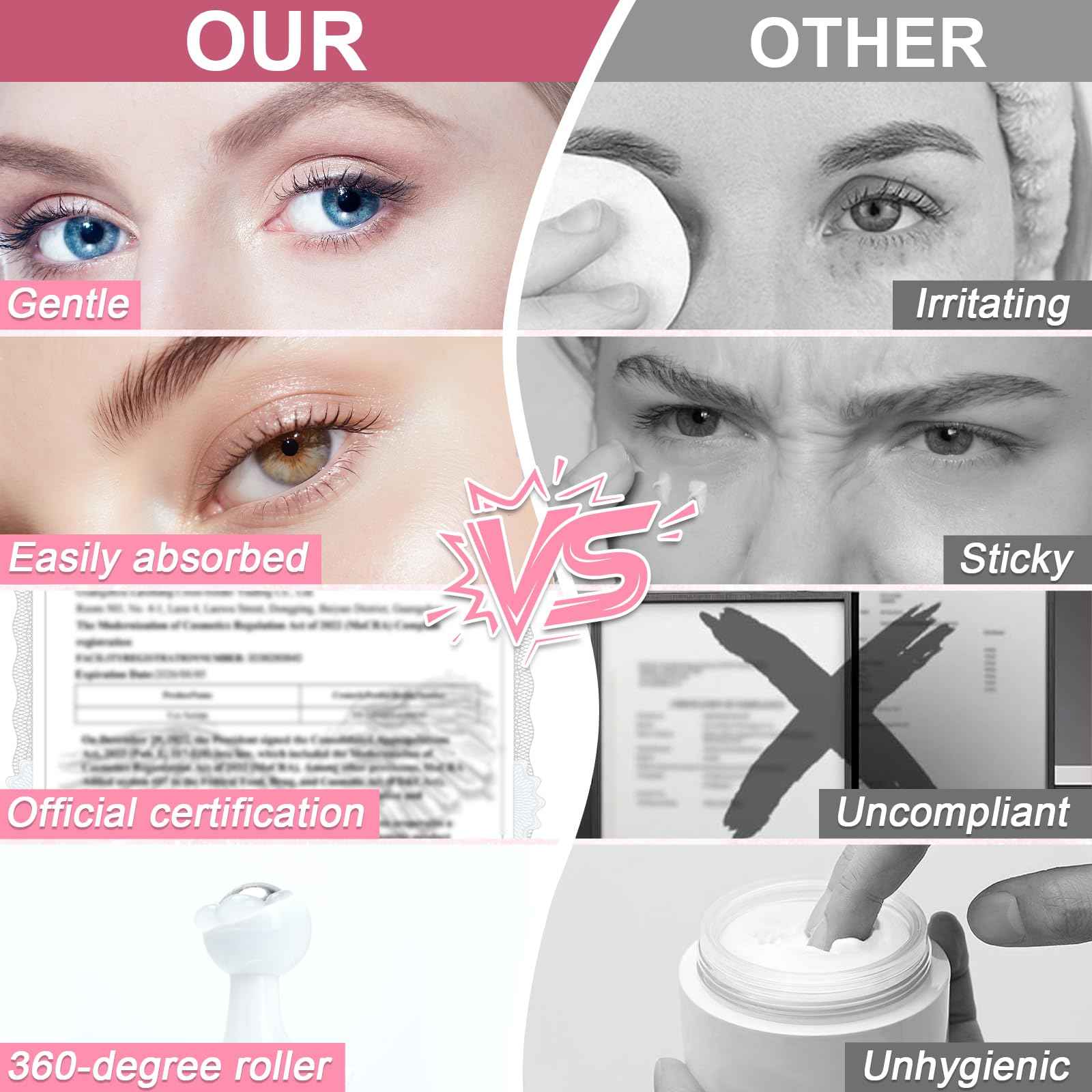 OMPLEN 5% Caffeine Eye Serum Treatment,Hyaluronic Acid & Niacinamide, Under Eye Cream for Dark Circles, Anti Aging 360° Massage Rollerball - Reduce Puffiness, Wrinkles & Fine Lines, 0.5 fl. oz