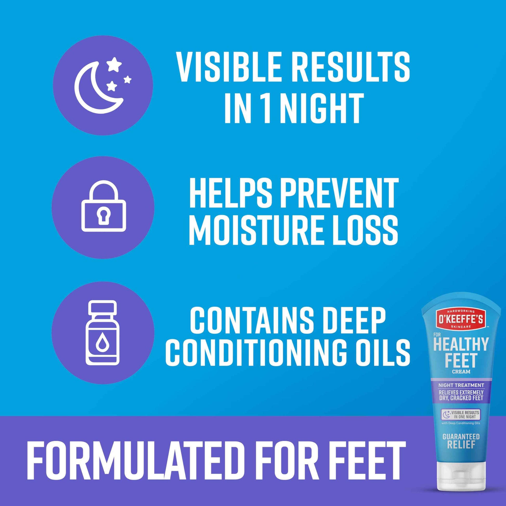 O'Keeffe's for Healthy Feet Night Treatment Foot Cream 3 oz Tube (2 Pack)- Guaranteed Overnight Relief for Extremely Cracked, Dry Feet, Repairing Skincare, Instantly Boosts and Retains Moisture Levels