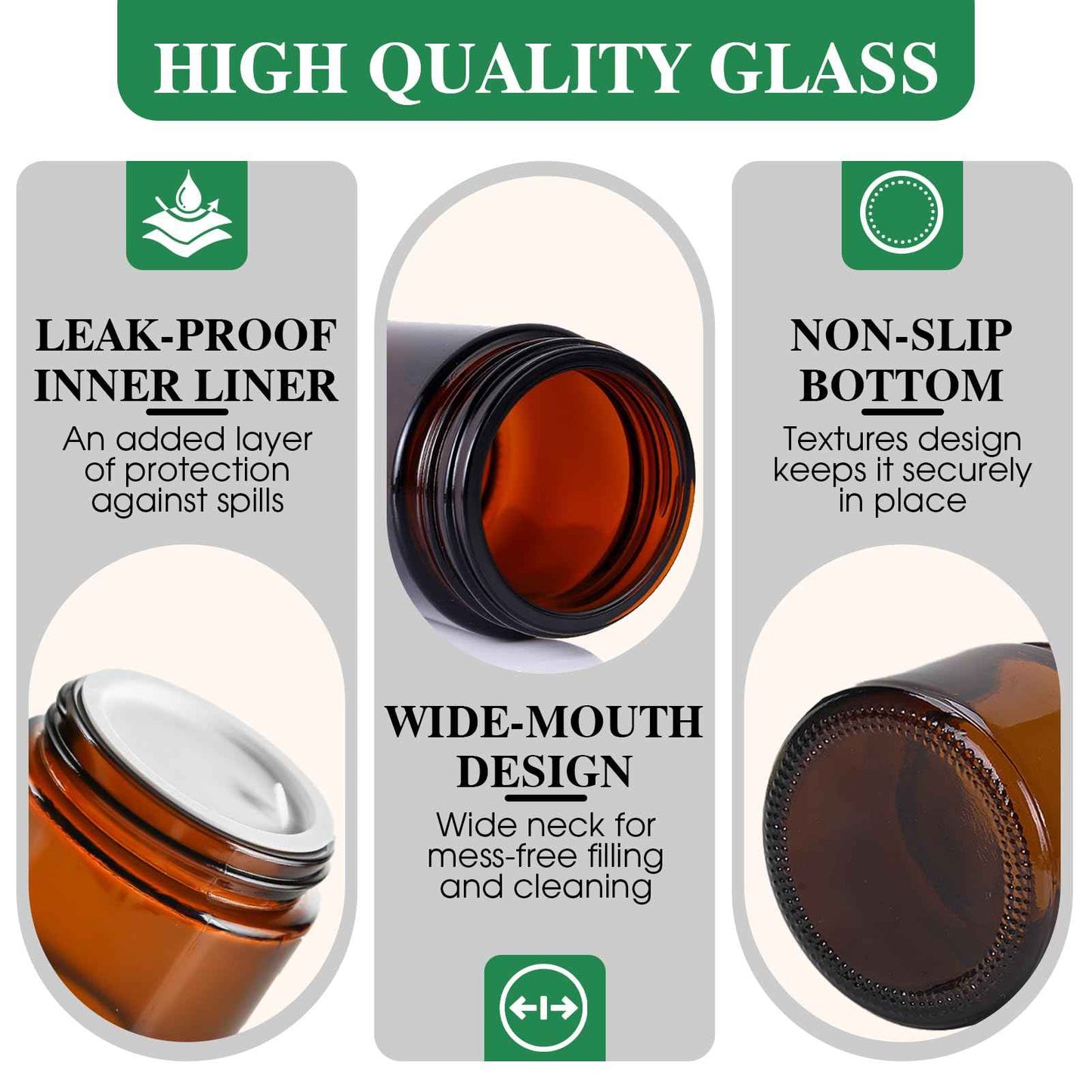 4 oz Glass Jars with Lids, 4 Pack Amber Small Glass Jars with Black Lids Leakproof Airtight Empty Cosmetic Travel Containers with Inner Liners For Lotions Body Scrub, Candle Making