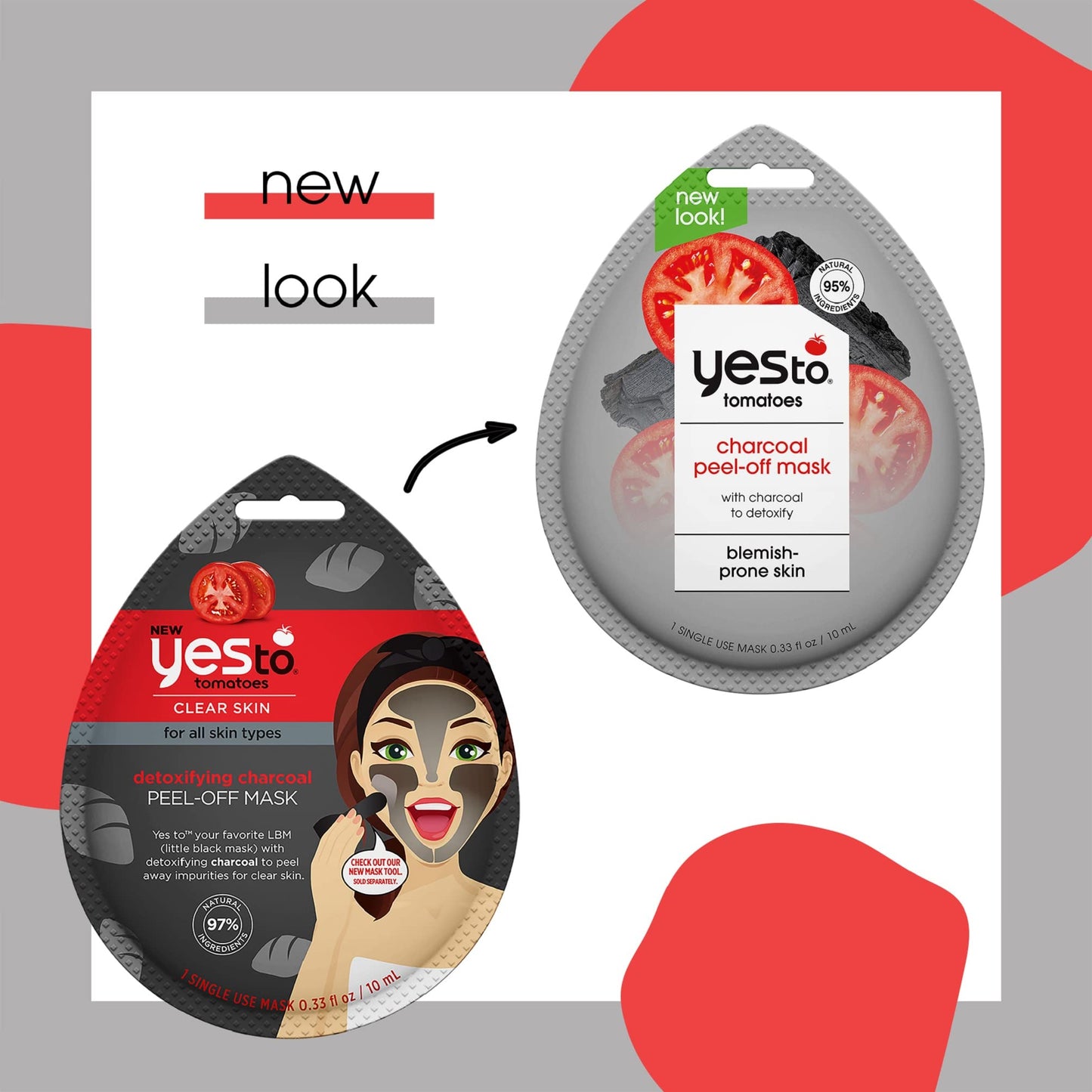 Yes To Tomatoes Charcoal Peel-Off Mask, Exfoliating Formula To Retain & Restore Skins Balance, Peel Away Impurities, With Charcoal & Antioxidants, Natural, Vegan & Cruelty Free, 3 Pack 0.33 Ounce