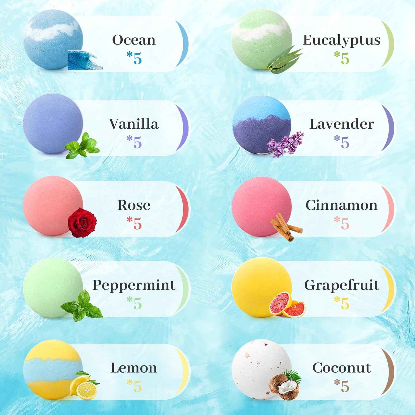 TranquilBliss Bath Bombs Set 50 PCS with 10 Rich Scents, Bath Bombs for Women, Natural Bubble Bombs with Shea Butter & Safe Oil, Ideal for Christmas, Birthday, Valentine's Day Mother's Day Present