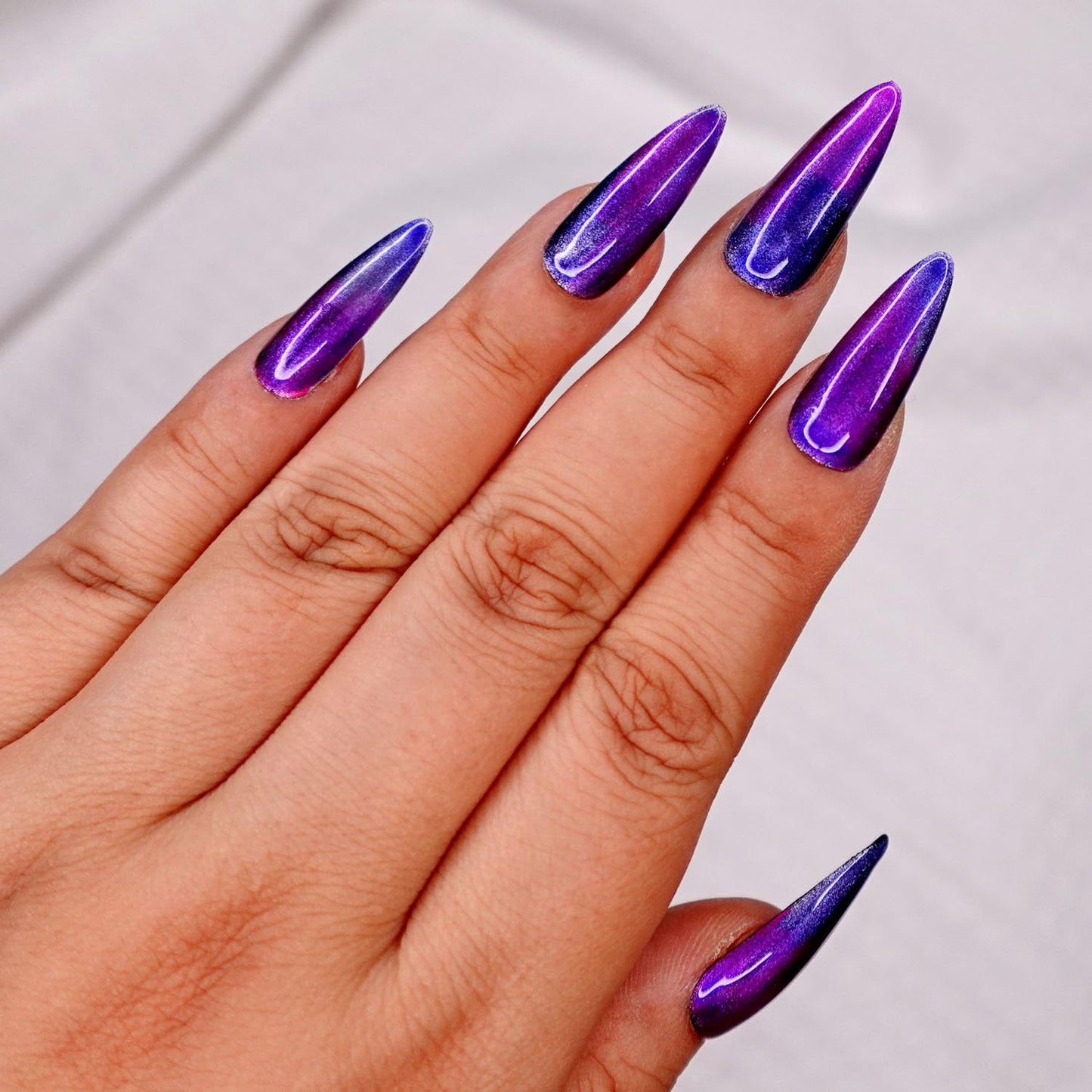 10 Pcs Handmade Press on Nails (Small, Dragon Heart - Blue and Purple Aesthetic Chrome/Stiletto) A125S