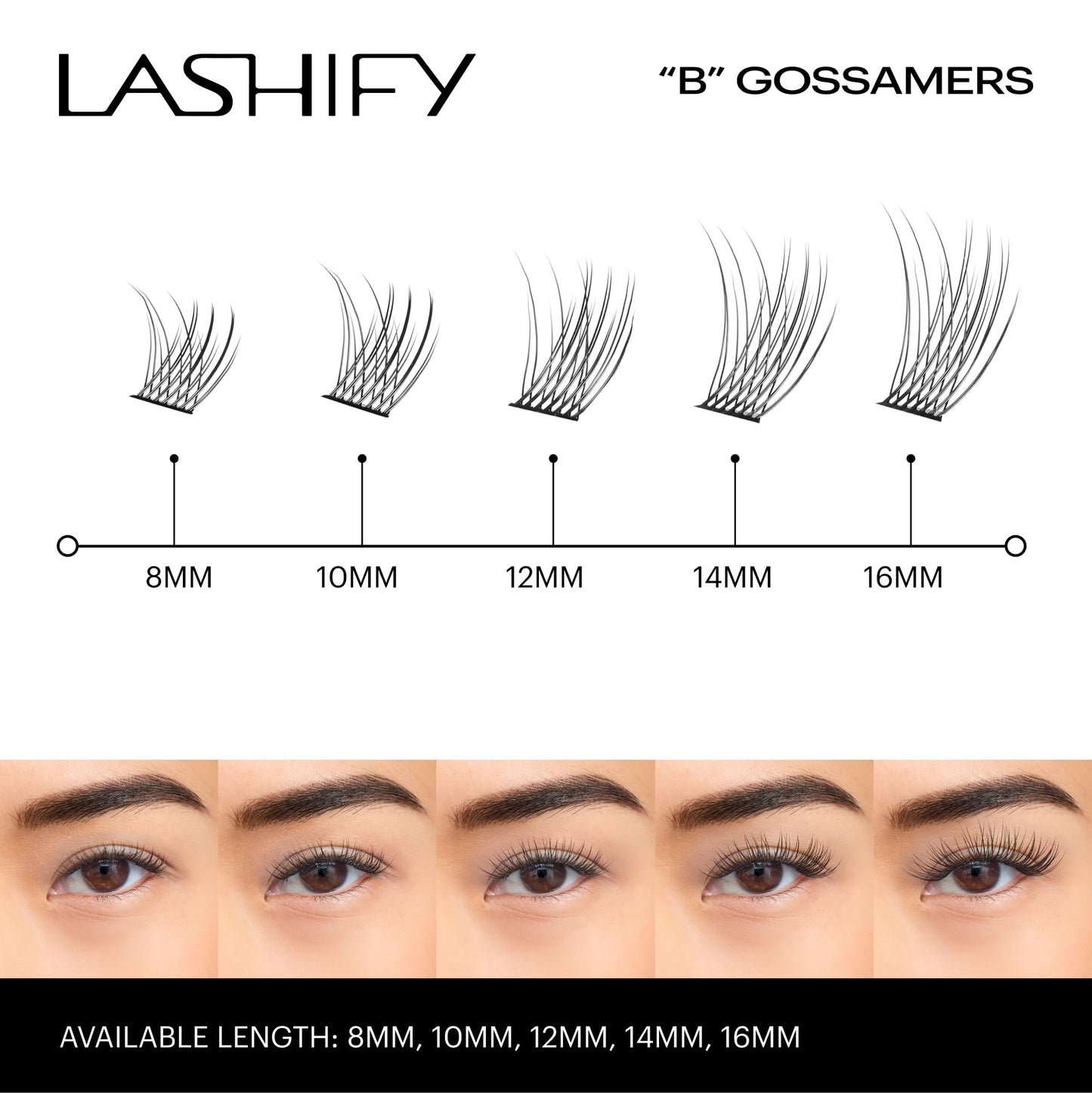 Lashify Bold 16mm Gossamer Eyelash Extensions Refill, Black, DIY False Lashes for a Natural Look