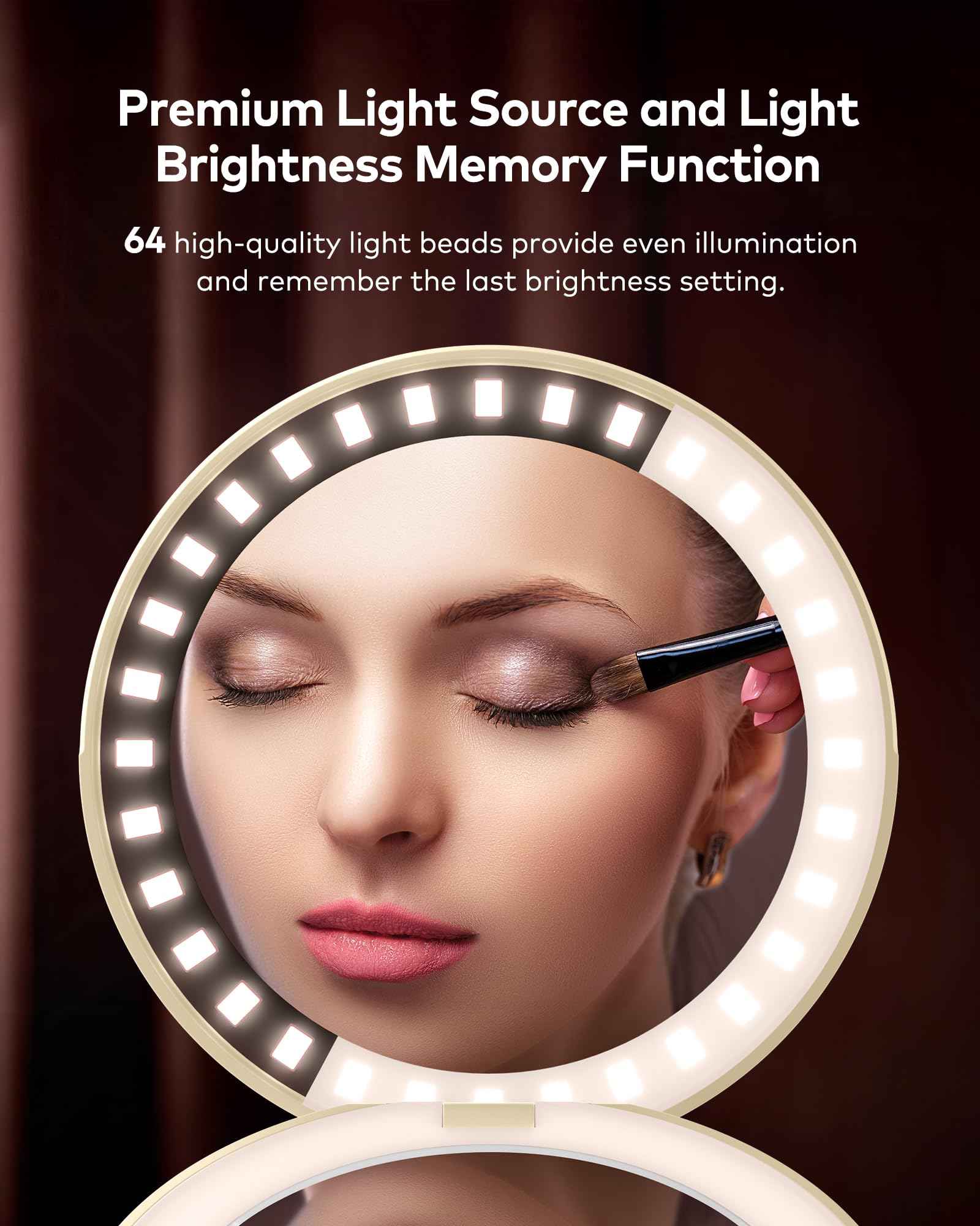 llano Compact Mirror, Lighted Travel Makeup Mirror with 1X/2X Magnifying Double Sided Dimmable Portable Pocket Mirror for Handbag and Pocket,Foldable Compact Mirror 3.6"L x 0.8"W, USB Charging(Yellow)