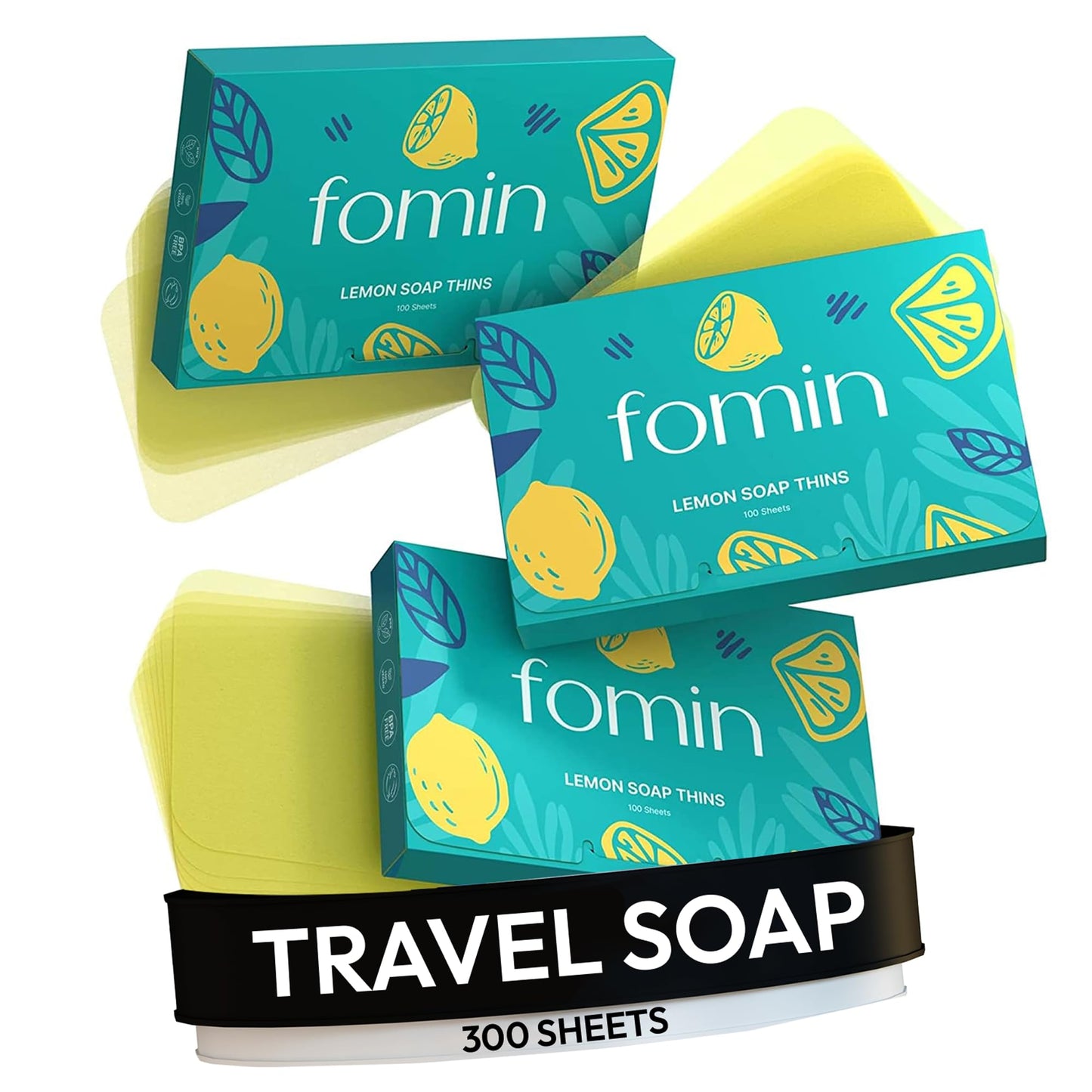 FOMIN - Antibacterial Paper Soap Sheets for Hand Washing - (300 Sheets) Lemon Portable Travel Soap Sheets, Dissolvable Camping Mini Soap, Portable Hand Soap Sheets