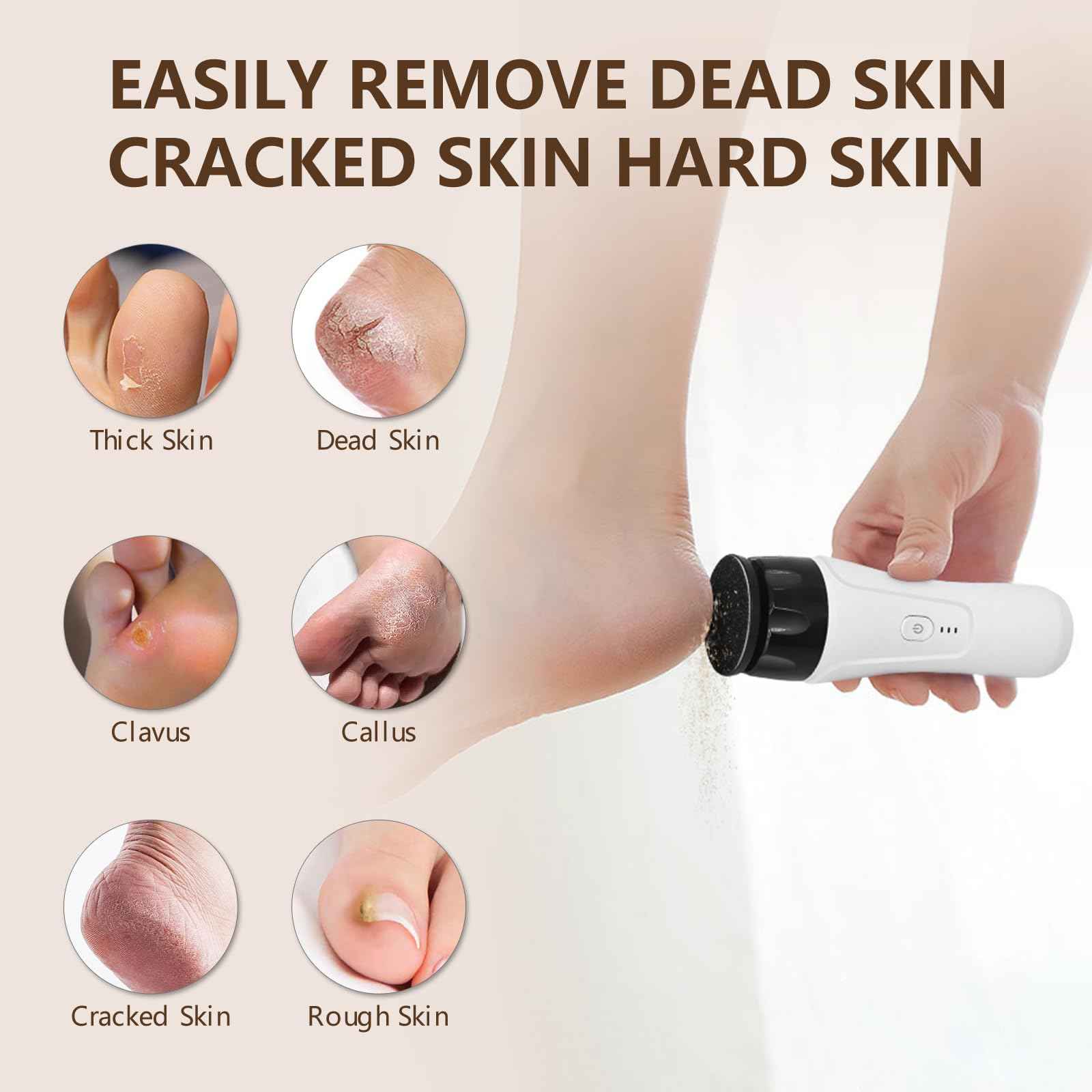 Electric Foot Callus Remover Rechargeable, High Speed Foot Sander, Powerful Portable Electric Foot File Pedicure Tools for Women Men Dead, Hard Cracked Dry Skin (White)